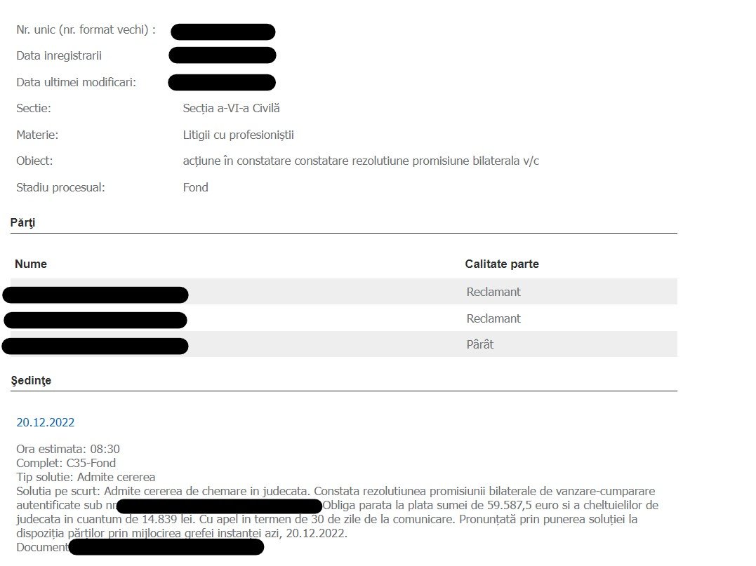 You are currently viewing Rezolutiunea promisiunii bilaterale de vanzare-cumparare (antecontract)