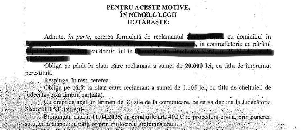 împrumut recuperat în instanță